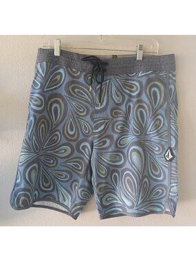 Volcom Board Shorts 34 Gray Blue Surf Beach Vacation Jet Ski